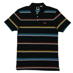 POLO (MEN) - BLACK WITH CMYW STRIPES
