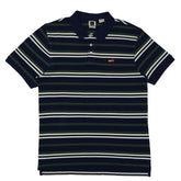 POLO (MEN) - NAVY BLUE WITH GREEN WHITE & BLACK STRIPES