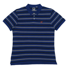 POLO (MEN) - NAVY BLUE WITH WHITE AND BLACK STRIPES
