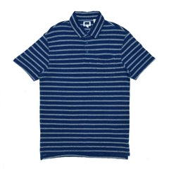 POLO (MEN) - BLUE WITH WHITE DOTTED LINES & FRONT POCKET