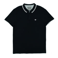 POLO MEN - BLACK WITH WHITE STRIPES ON COLLAR