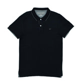 POLO MEN - BLACK WITH GREY THIN STRIPES ON COLLAR