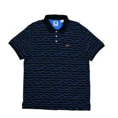 POLO MEN - BLACK WITH WAVY LIGHT BLUE LINES