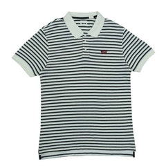 POLO MEN - WHITE WITH BLACK & GREY STRIPES