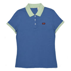 POLO WOMEN -MID BLUE WITH SEA GREEN COLLAR