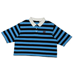 POLO WOMEN -BLUE WITH BLACK STRIPS & WHITE COLLAR