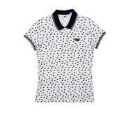POLO WOMEN -WHITE WITH BLACK FLORAL PRINT AND BLACK COLLAR
