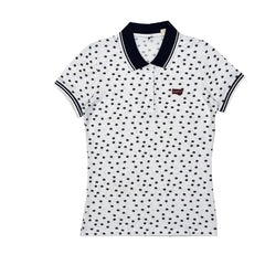 POLO WOMEN -WHITE WITH BLACK FLORAL PRINT AND BLACK COLLAR