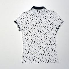 POLO WOMEN -WHITE WITH BLACK FLORAL PRINT AND BLACK COLLAR
