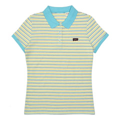POLO WOMEN -BLACK BLUE & YELLOW STRIPS WITH BLUE COLLAR