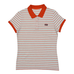 POLO WOMEN -RED & BLUE STRIPS WITH DARK RED COLLAR