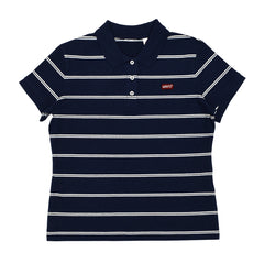 POLO WOMEN -DARK BLUE WITH WHITE & LIGHT BLUE STRIPS