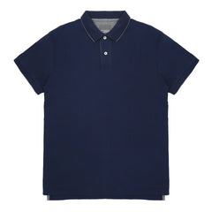 POLO (MEN)- DARK BLUE WITH STRIPES ON COLLAR