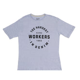 ROUND NECK (MEN) - LIGHT PURPLE WITH BLACK PRINT (THE HARDEST WORKERS)