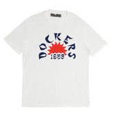 ROUND NECK (MEN)- OFF WHITE WITH BLUE & ORANGE HALF SUN PRINT (1986)