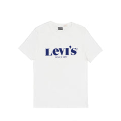 ROUND NECK (MEN) - WHITE WITH BLUE PRINT