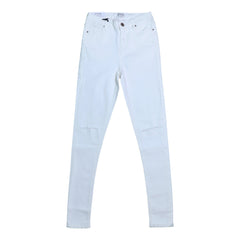 KNEE CUT DENIM JEANS (WOMEN) - WHITE