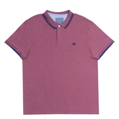 POLO MEN - FADED MAROON WITH DOUBLE BLUE COLLAR STRIPS