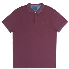 POLO MEN - MAROON WITH GREY COLLAR STRIP