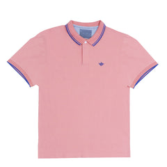 POLO (MEN) - ROSE PEACH WITH DOUBLE BLUE COLLAR STRIPS
