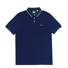 POLO (MEN) - OXFORD BLUE WITH GREEN COLLAR & WHITE STRIP