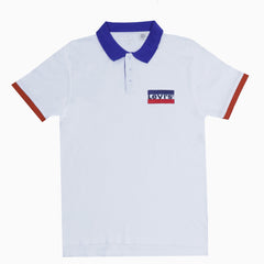POLO MEN - WHITE WITH BLUE COLLAR AND R & B TAG