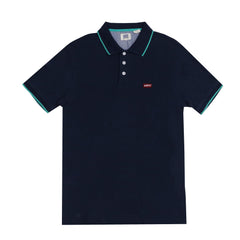 POLO (MEN) -NAVY BLUE WITH GREEN COLLAR STRIPS