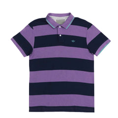 POLO (MEN) - PURPLE & NAVY BLUE WITH GREEN STRIP COLLAR