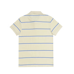 POLO (MEN) - YELLOW WITH THIN WHITE WITH BLUE STRIPS