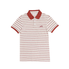 POLO (MEN) - CREAM WITH THIN PINK STRIPS & MAROON COLLAR