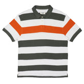 POLO (MEN) - WHITE WITH GREEN AND ORANGE STRIP