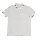 POLO (MEN) - WHITE WITH GREEN STRIPED COLLAR