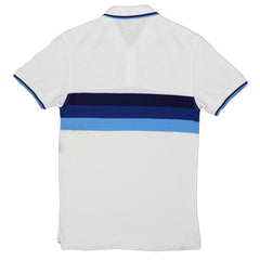 POLO (MEN) - WHITE WITH LIGHT MID DARK BLUE CHEST STRIPES