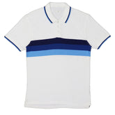 POLO (MEN) - WHITE WITH LIGHT MID DARK BLUE CHEST STRIPES