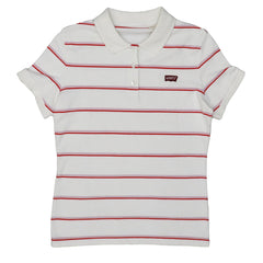POLO WOMEN - WHITE PINK RED AND PINK PIN STRIPS