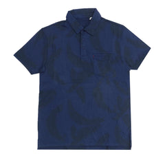 POLO (MEN) - DARK BLUE WITH LEAF PRINT