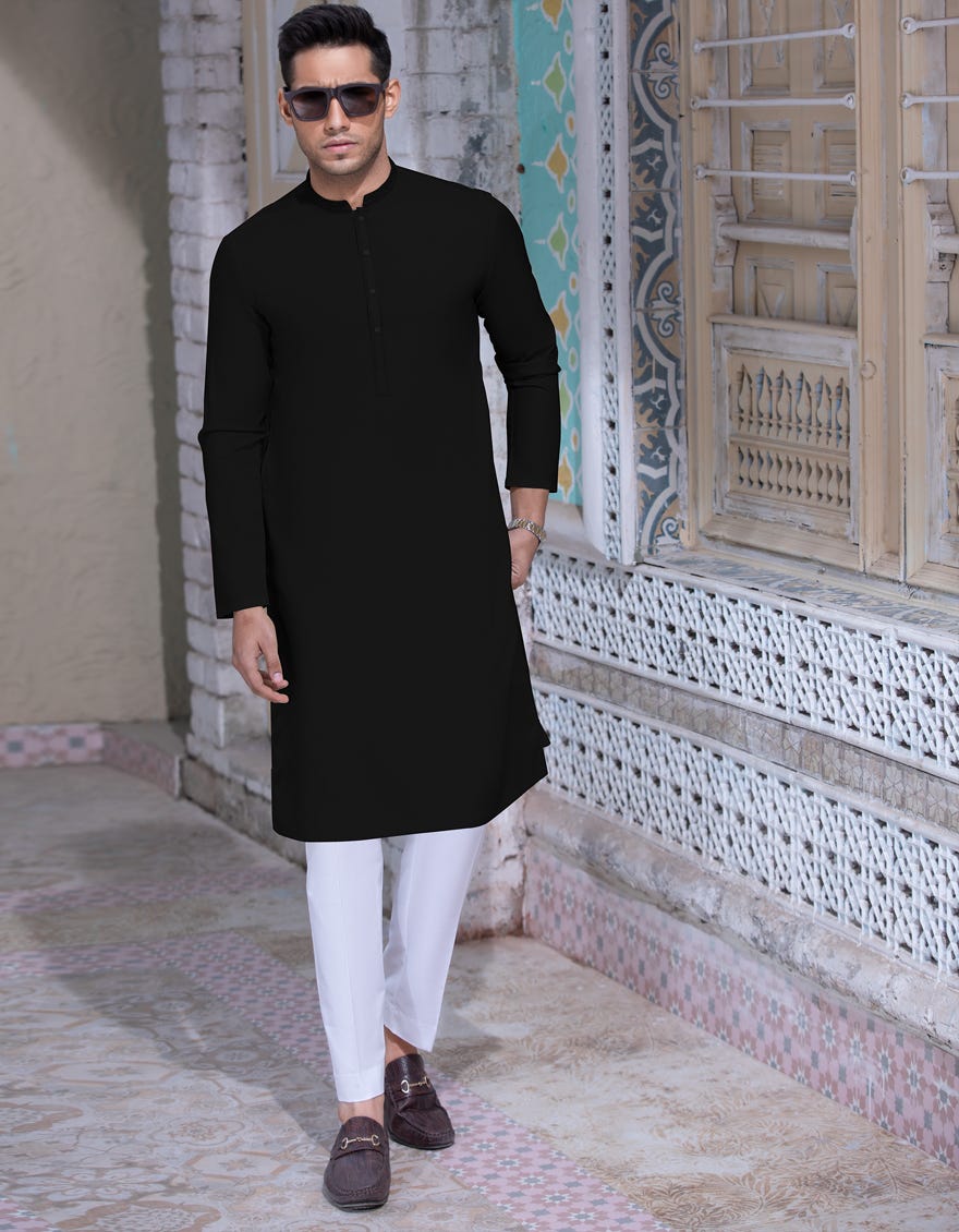 BLACK COTTON UNSTITCHED KURTA FABRIC | JJMK-2016