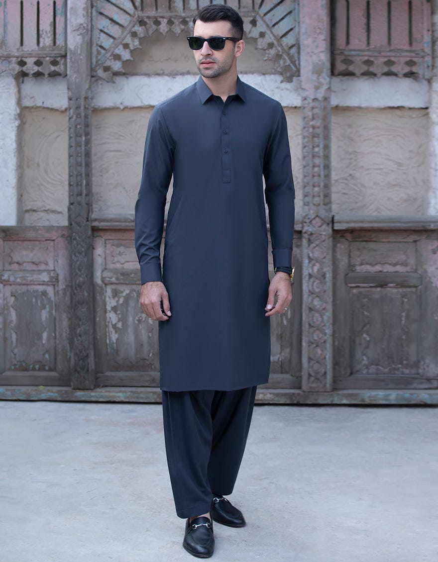 CHARCOAL GREY BLENDED UNSTITCHED KAMEEZ SHALWAR FABRIC | JJMS-2025