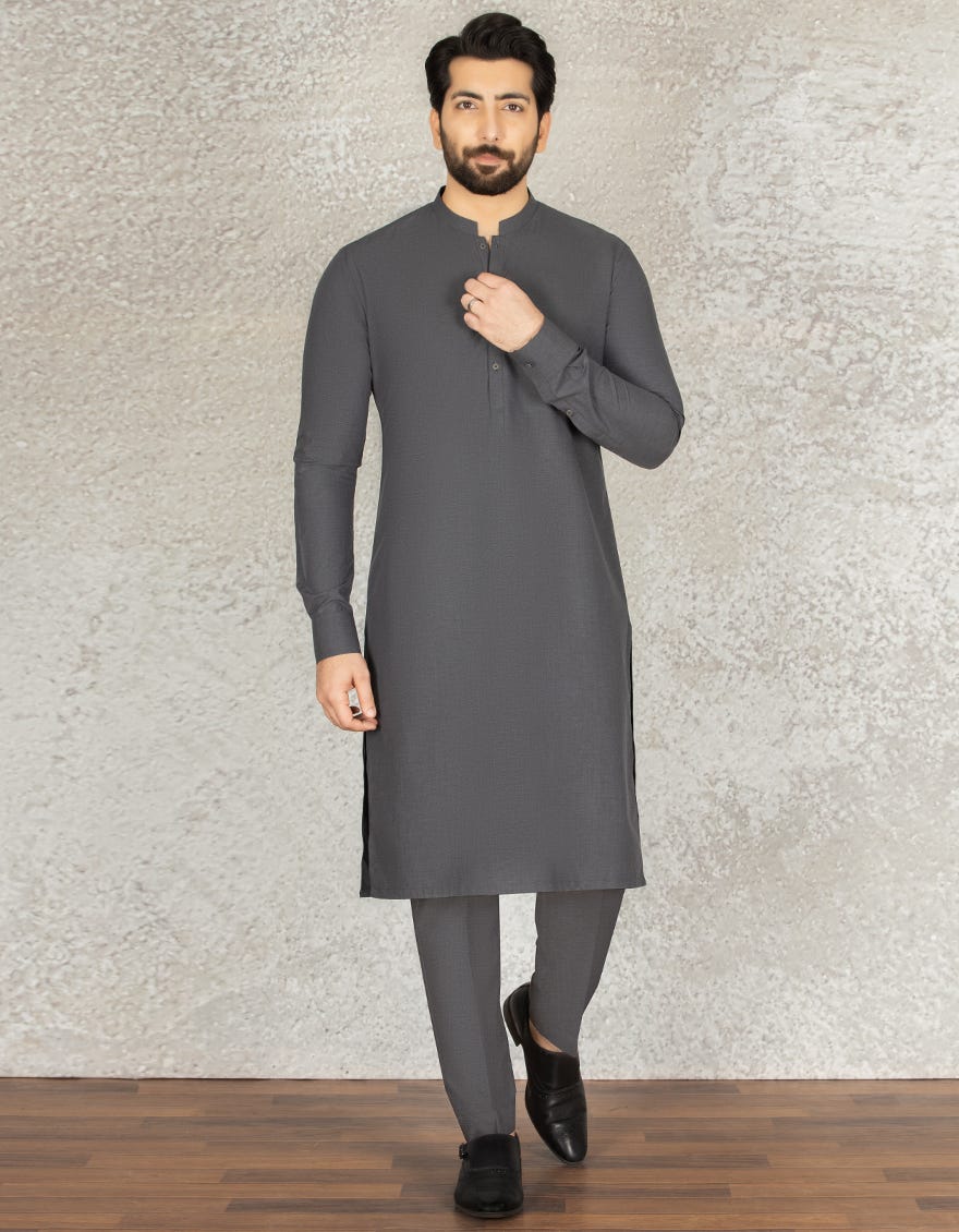 DARK GREY BLENDED UNSTITCHED KAMEEZ SHALWAR FABRIC | JJMS-2026