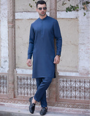 DENIM BLUE BLENDED UNSTITCHED KAMEEZ SHALWAR FABRIC | JJMS-2027