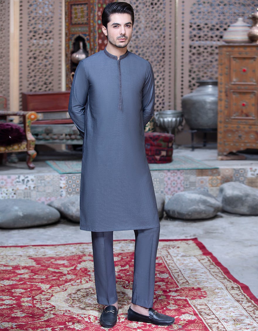 STEEL GREY BLENDED UNSTITCHED KAMEEZ SHALWAR FABRIC | JJMS-2028