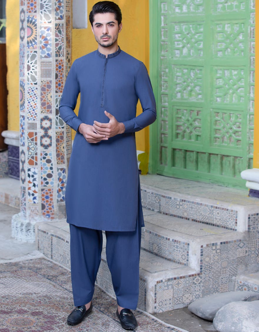 INDIGO BLENDED UNSTITCHED KAMEEZ SHALWAR FABRIC | JJMS-2031