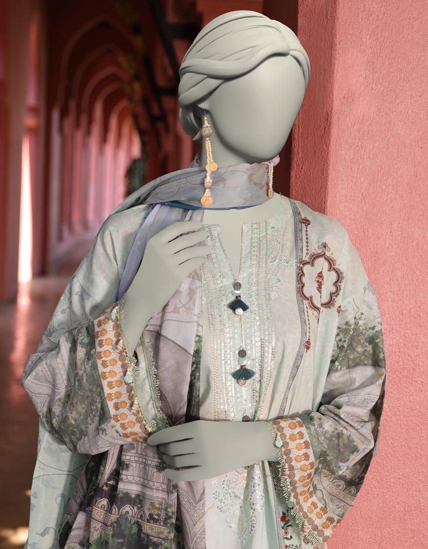 GREEN LAWN EMBROIDERED UNSTITCHED 3PC | JLAWN-S-25-3087