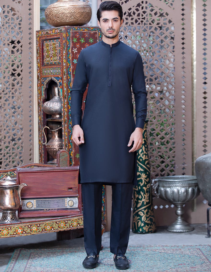 BLACK COTTON UNSTITCHED KAMEEZ SHALWAR FABRIC | JJMS-2035