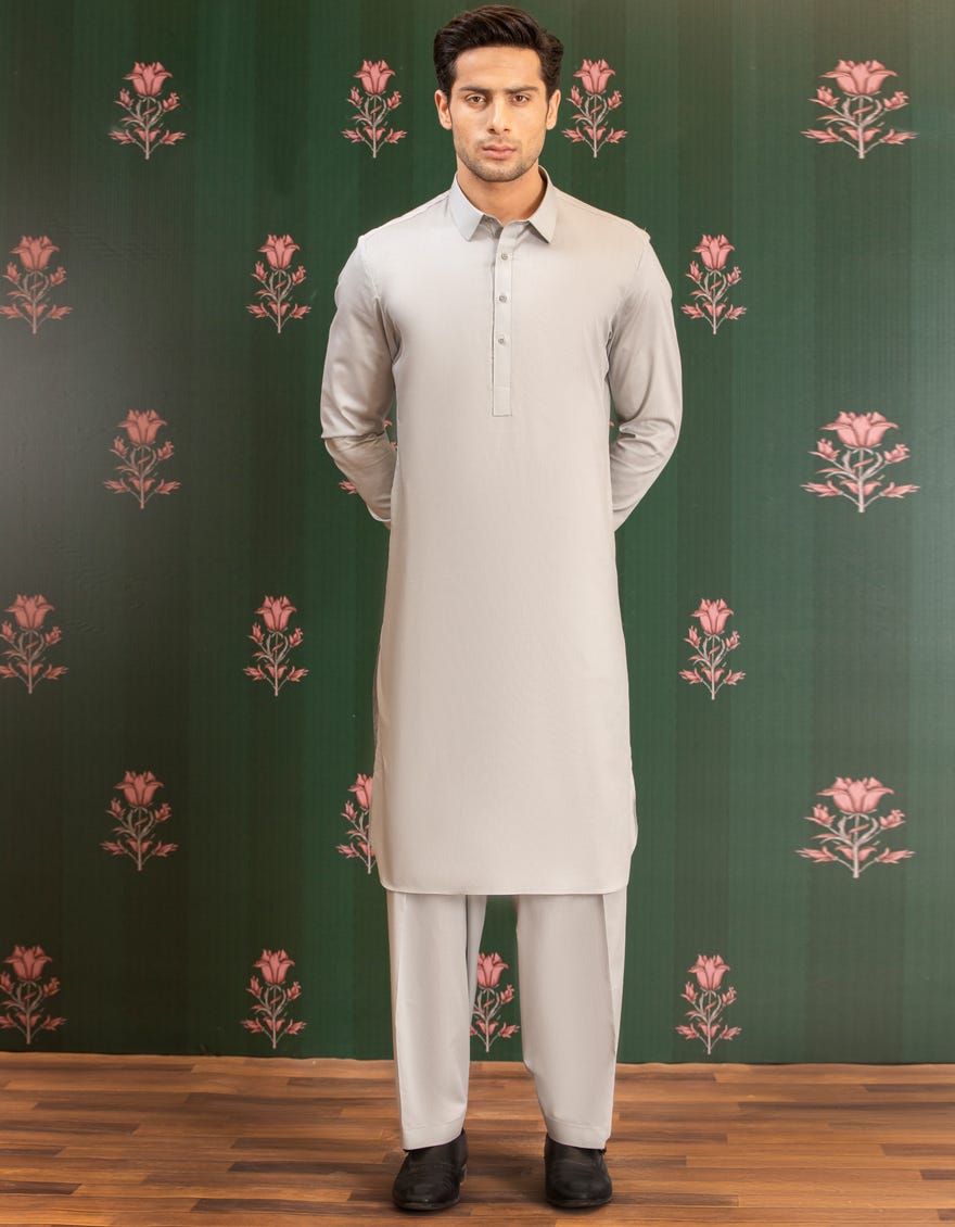 SMOKE GREY COTTON UNSTITCHED KAMEEZ SHALWAR FABRIC | JJMS-2039