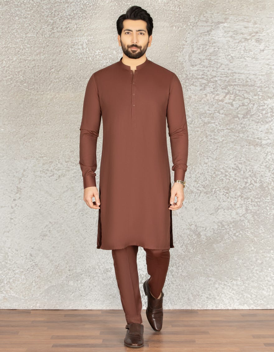 COPPER BROWN BLENDED UNSTITCHED KAMEEZ SHALWAR FABRIC | JJMS-2044