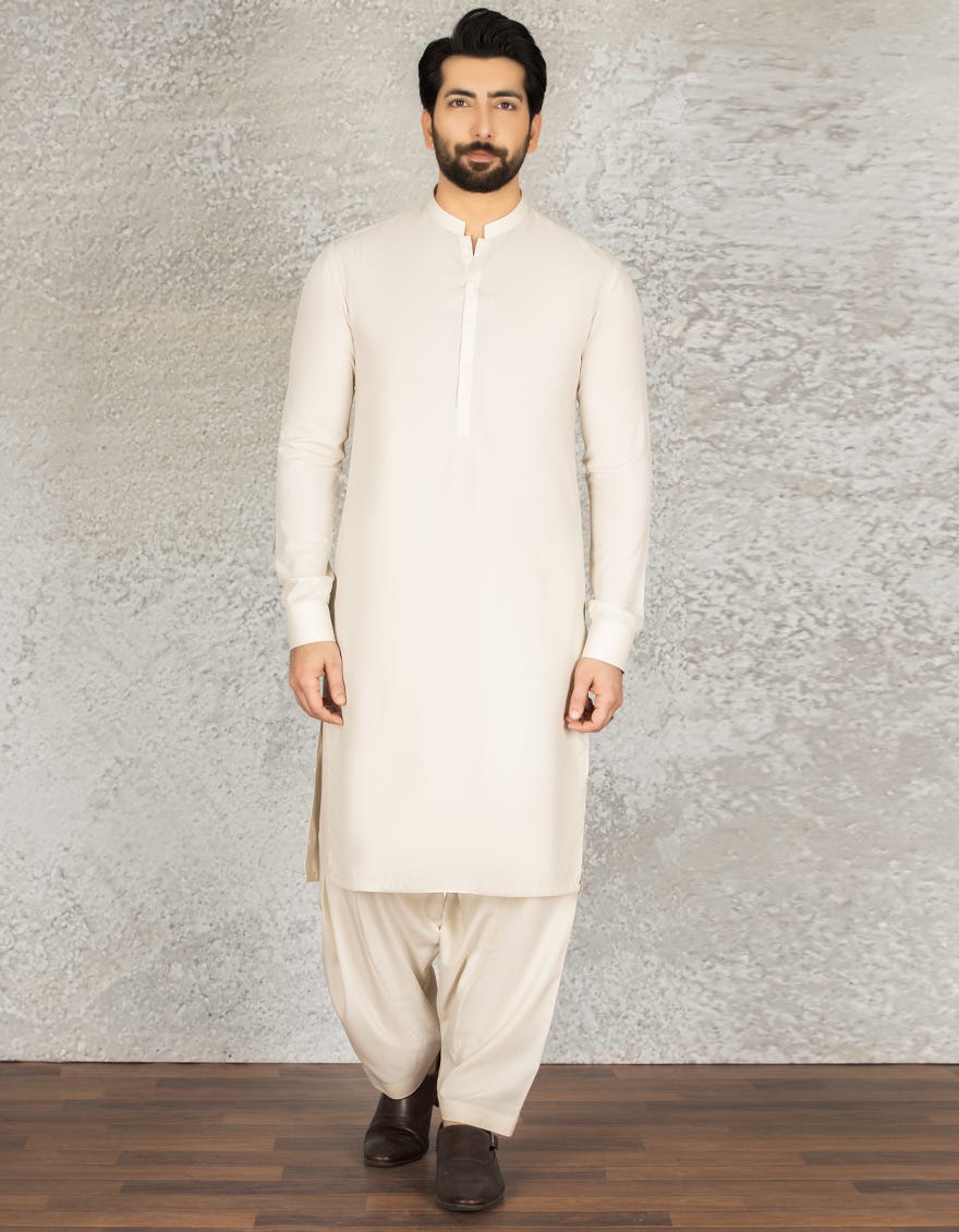 RICH CREAM BLENDED UNSTITCHED KAMEEZ SHALWAR FABRIC | JJMS-2044