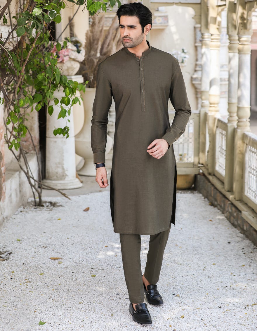 BROWN COTTON UNSTITCHED KAMEEZ SHALWAR FABRIC | JJMS-2056