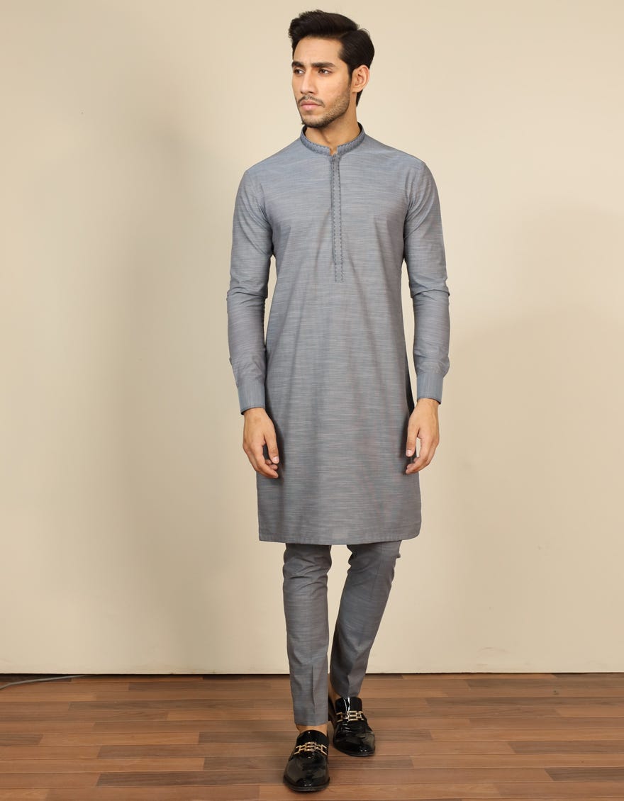 GREY COTTON UNSTITCHED KAMEEZ SHALWAR FABRIC | JJMS-2081
