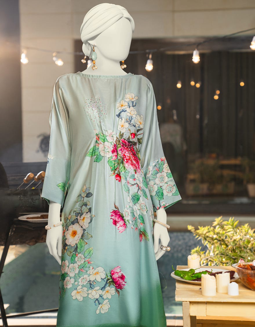 BLUE SILK EMBROIDERED 2PC STITCHED